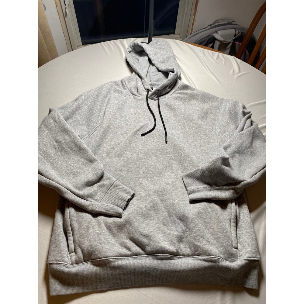 Fabletics Mens Gray Heather Pullover Hoodie Raglan Fleece Sweatshirt XL